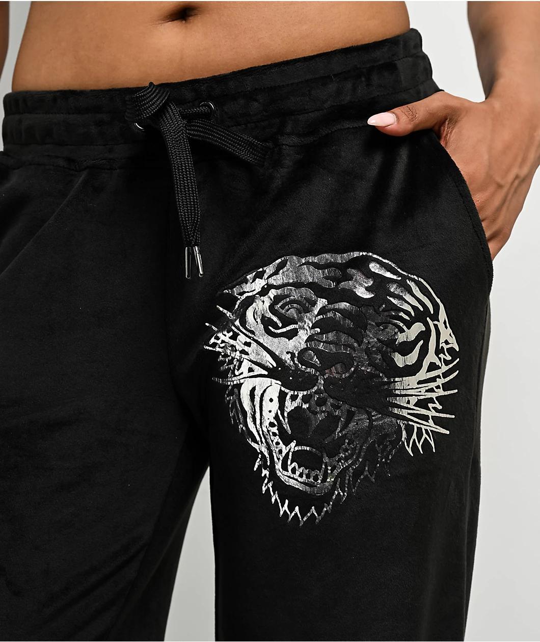 Ed Hardy Tiger Head Black Velour Sweatpants Product Image