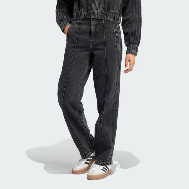 adidas Premium Essentials Denim Straight Leg Pants Medium Black Denim 27 Womens Product Image