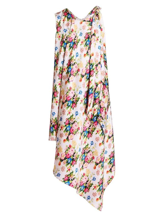 Womens Asymmetric Floral Silk Midi-Dress Product Image