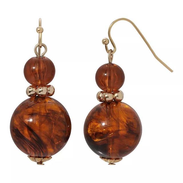 1928 Gold Tone Brown Bead Double Drop Earrings, Womens Product Image