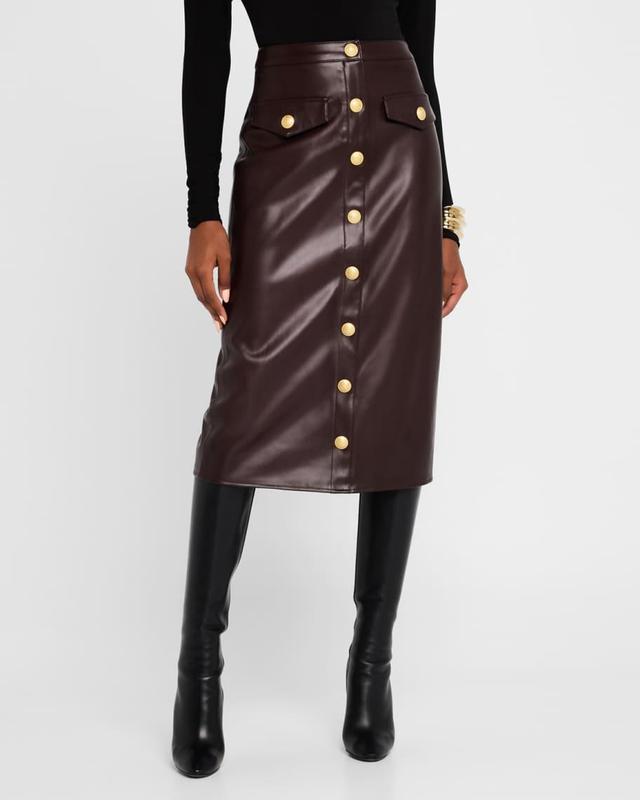 Milann Vegan Leather Midi Skirt  Product Image