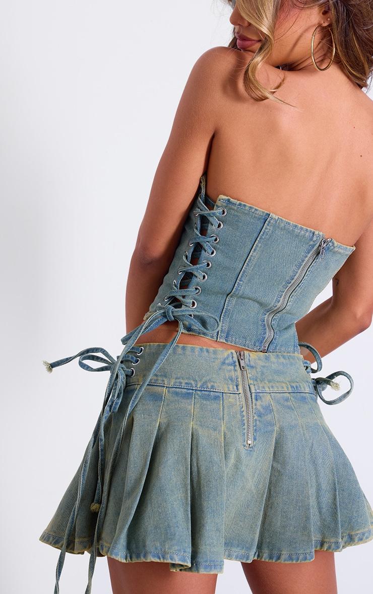 Vintage Wash Seam Detail Side Lace Up Denim Corset Top Product Image