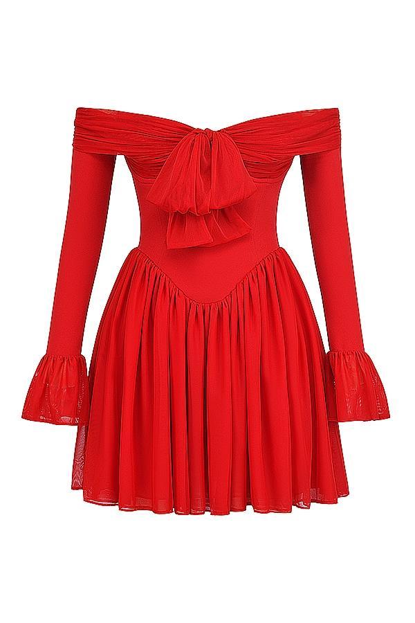 Alana Scarlet Off Shoulder Dress Product Image