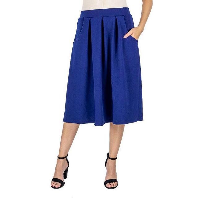 Womens 24Seven Comfort Apparel Solid Pleated Midi Skirt Blue Product Image