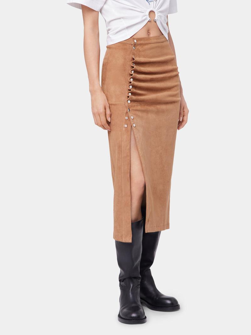 CARAMEL LONG DRAPED SKIRT IN LEATHER Product Image