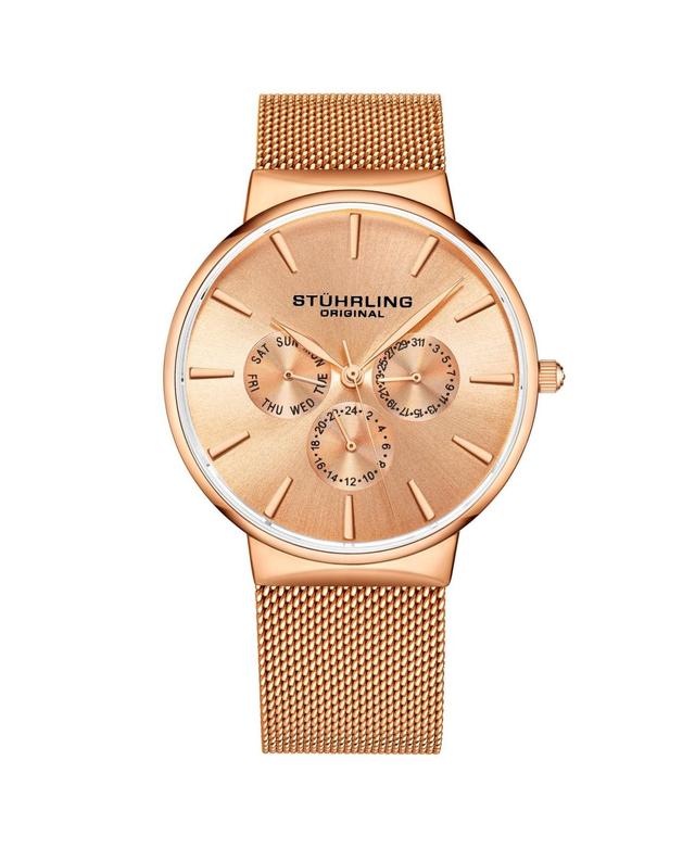 Stuhrling Mens Rose Gold Mesh Stainless Steel Bracelet Watch 39mm Product Image