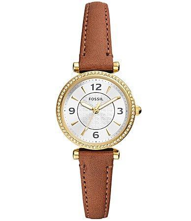 Fossil Womens Carlie Three-Hand Medium Brown Leather Strap Watch Product Image