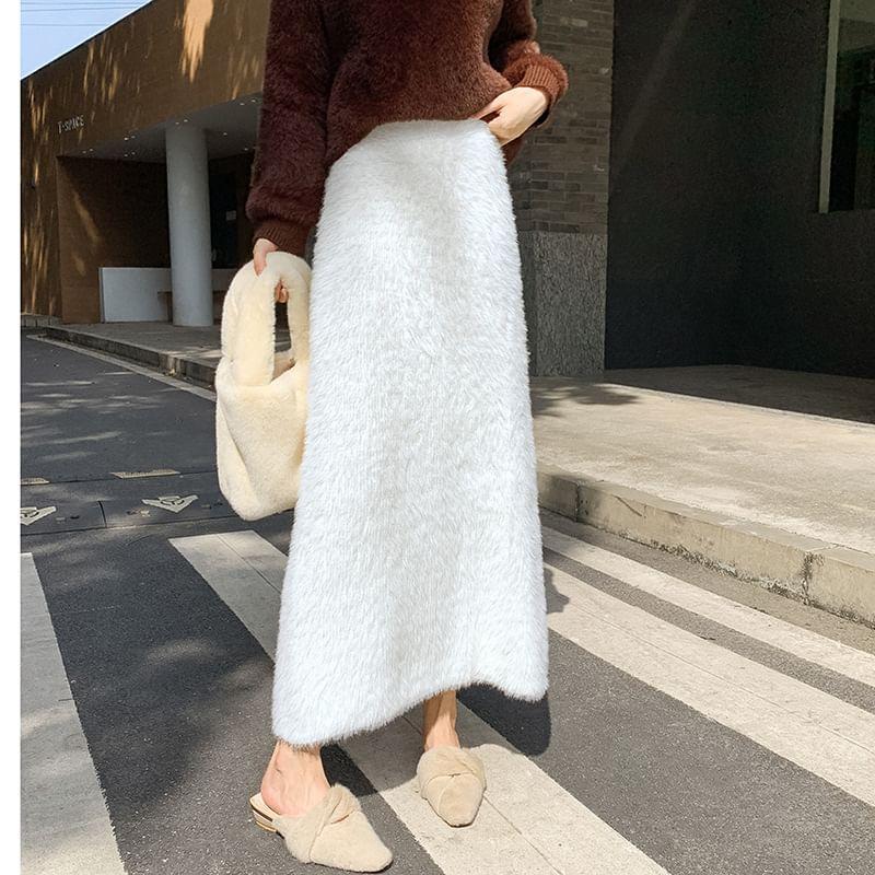 High Rise Knit Maxi A-Line Skirt Product Image