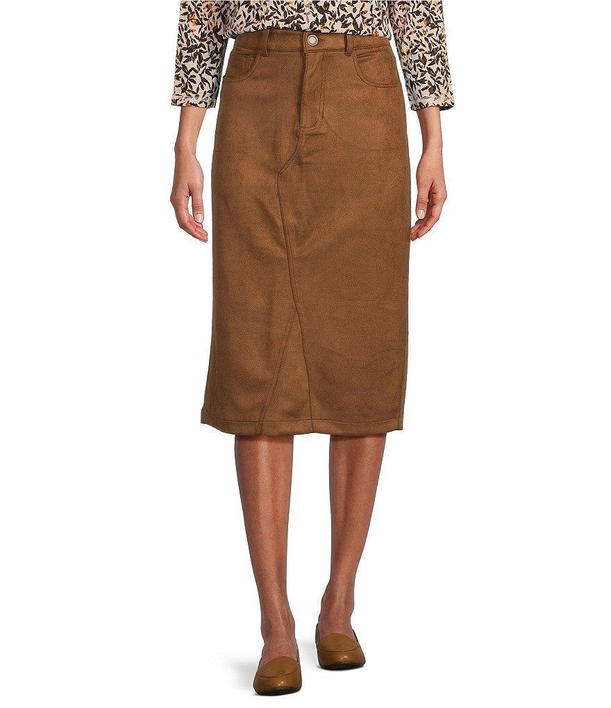 Westbound Mid Rise 5 Pocket Suede Midi Skirt Product Image