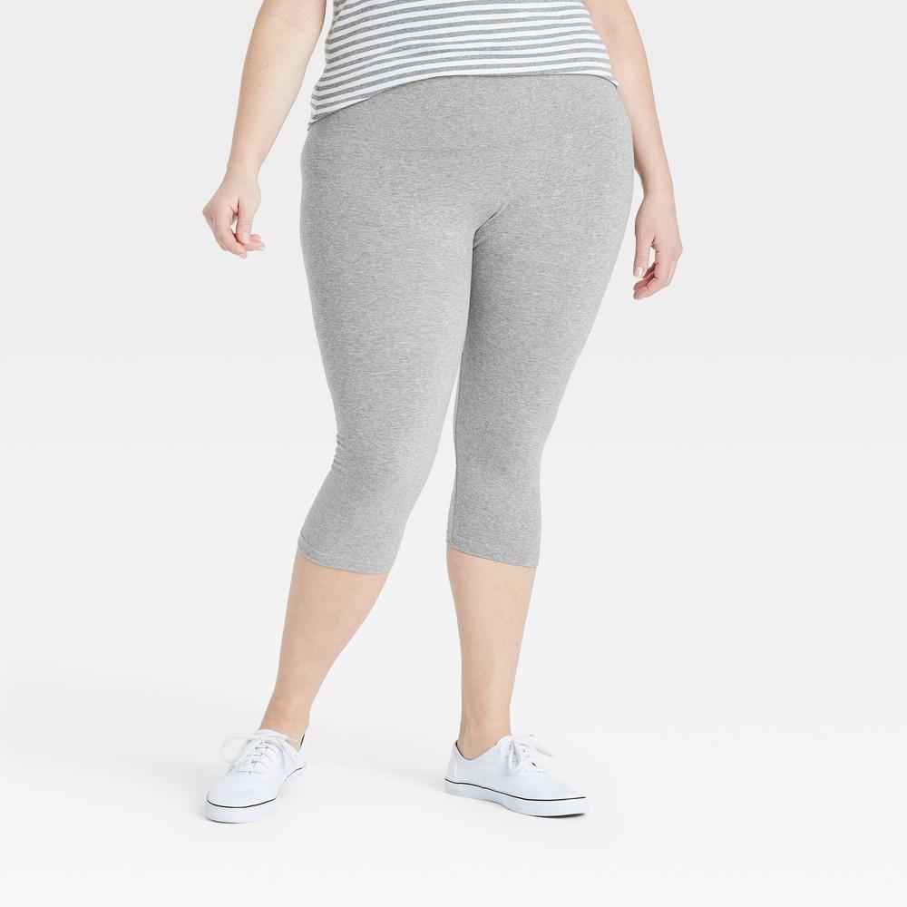 Womens Plus Size High-Waist Cotton Blend Seamless Capri Leggings - A New Day Heather 1X Product Image