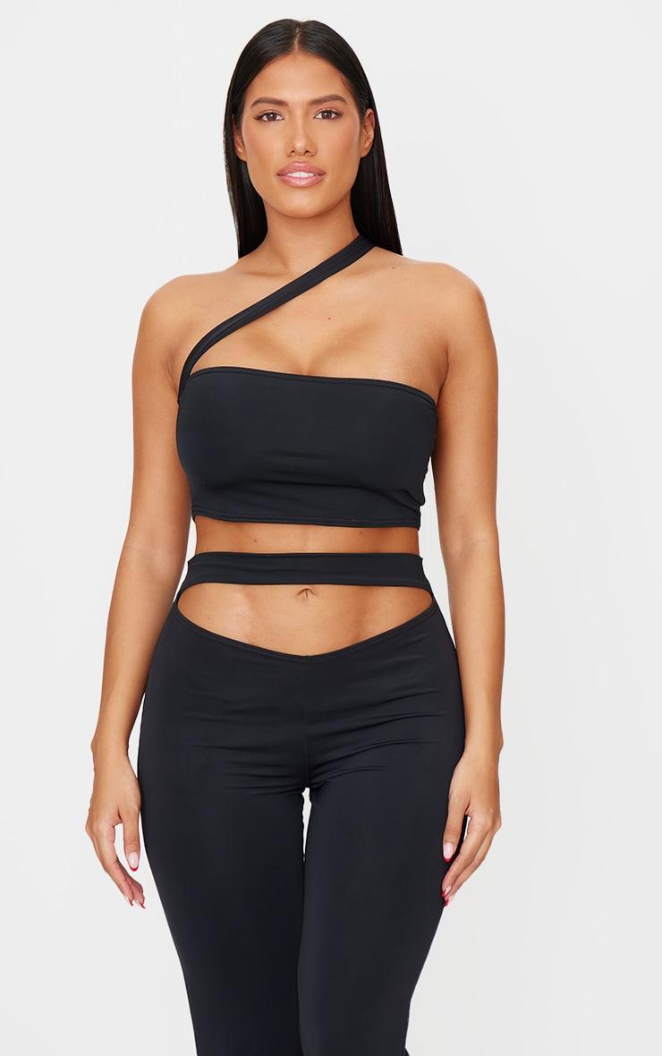 Shape Black Sculp Asymmetric Strappy Crop Top Product Image