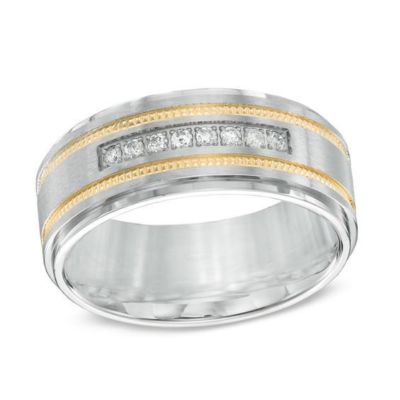 Men's 1/6 CT. T.w. Diamond Comfort Fit Two-Tone Stainless Steel Wedding Band Product Image