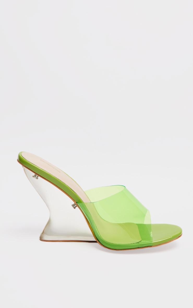 Lime Pu Round Toe Perspex Strap Heeled Wedges Product Image