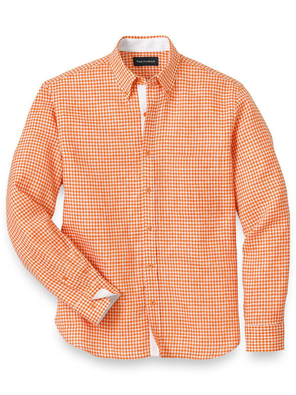 Slim Fit Linen Gingham Check Casual Shirt Product Image