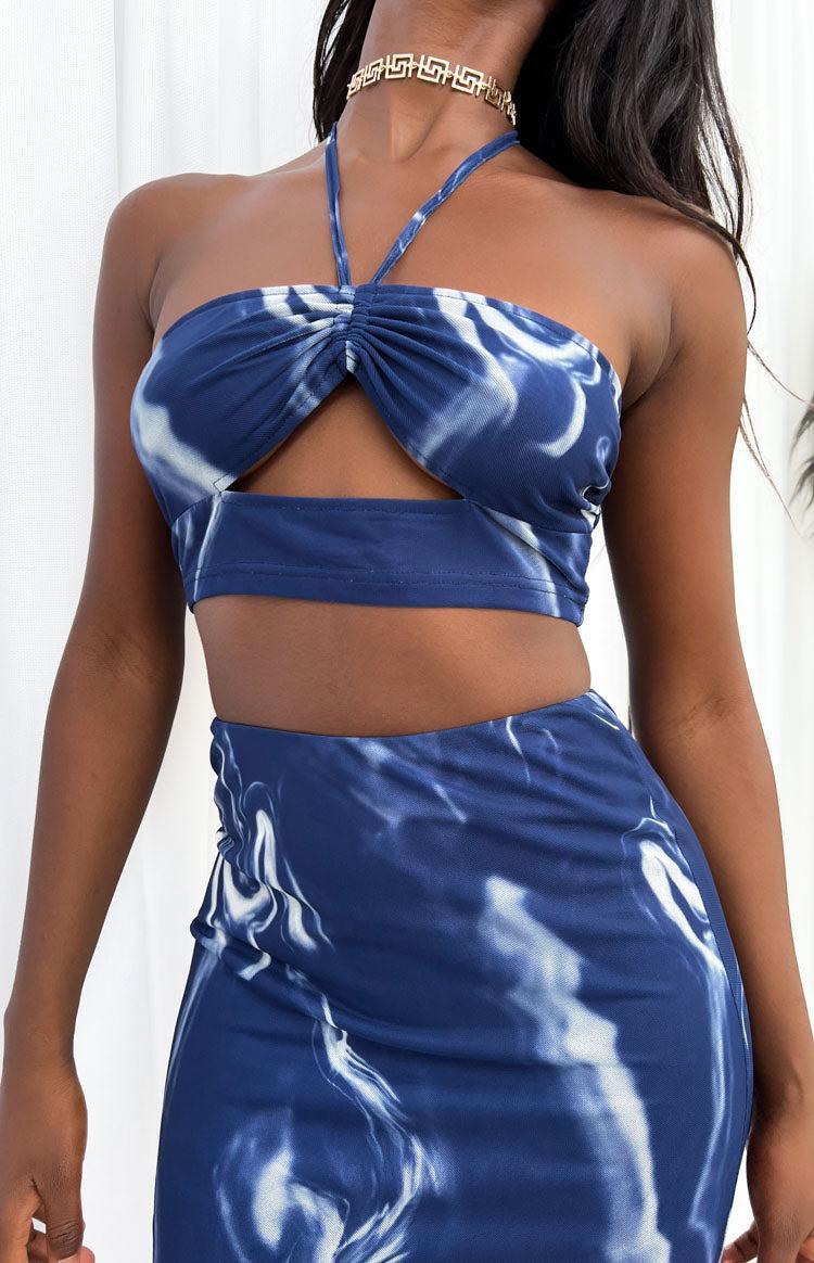 Brianna Navy Mesh Crop Top Product Image