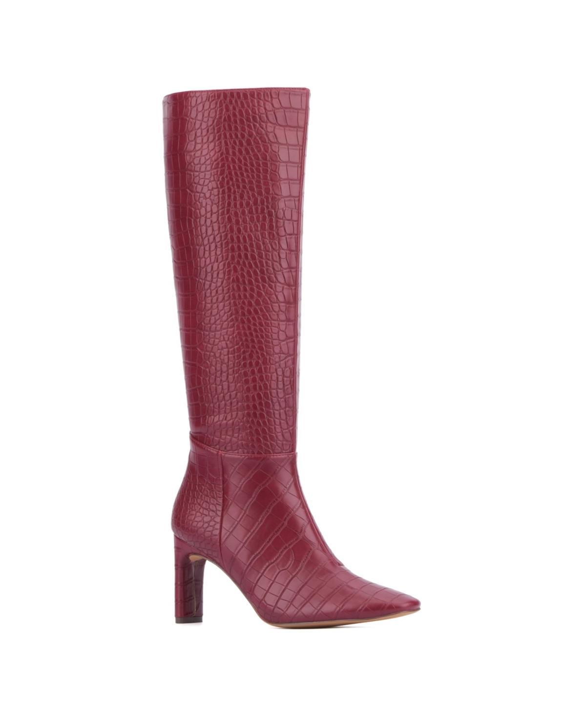 New York & Company Womens Isabelle Croc Embossed Knee-High Boots Dress Boots Product Image