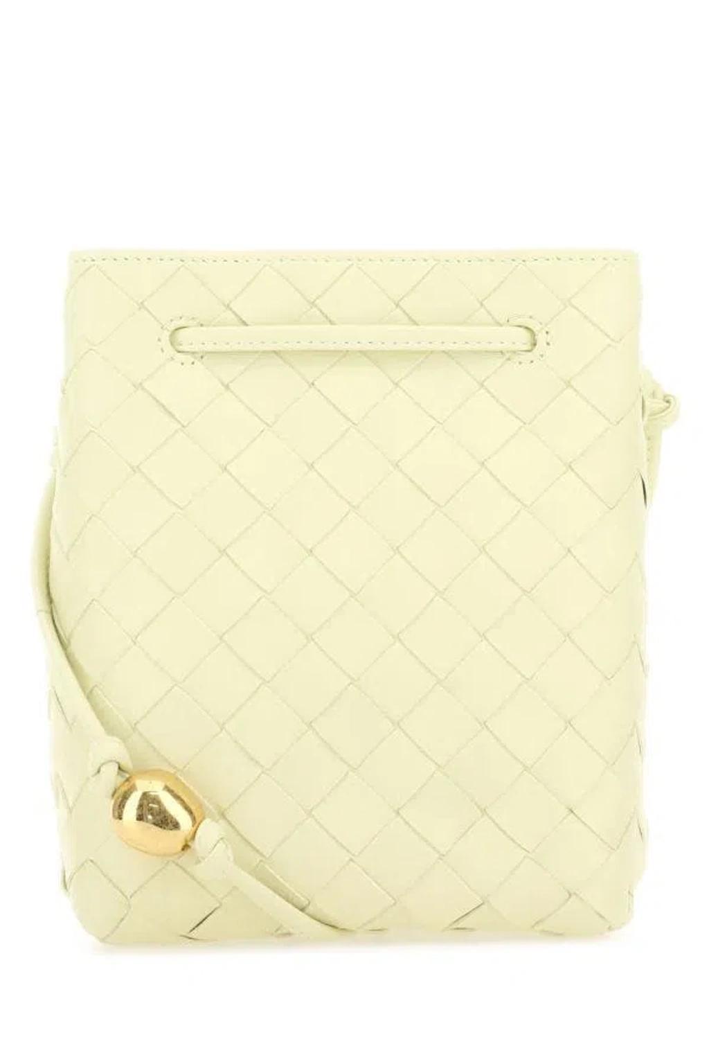 Woman Pastel Yellow Leather Bucket Bag Product Image