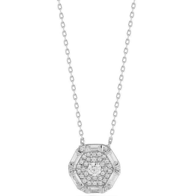 Sunkissed Sterling Cubic Zirconia Hexagon Pendant Necklace, Womens Silver Tone Product Image