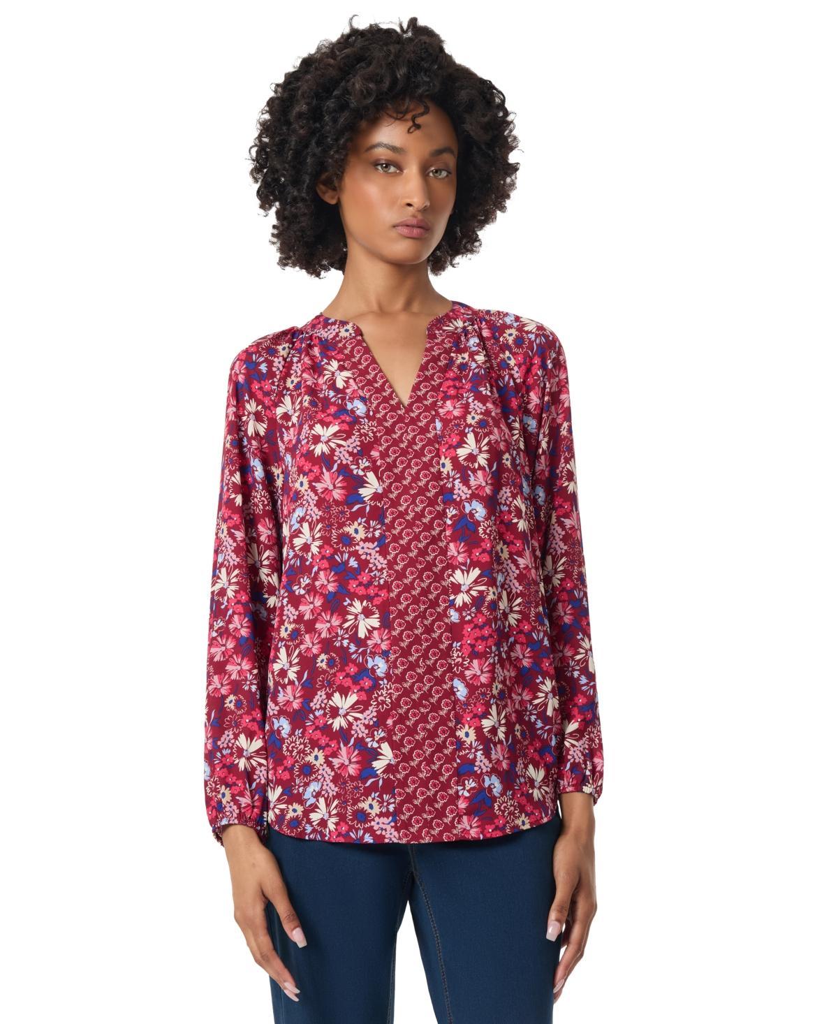 Jones New York Womens Printed Raglan-Sleeve Top Product Image