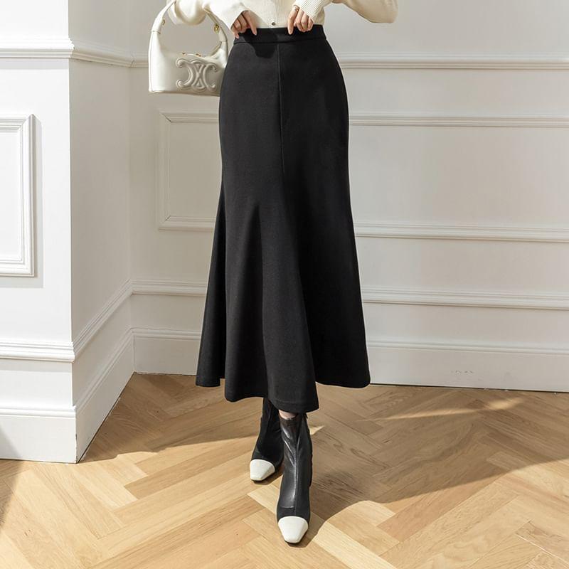 High Waist Plain Midi Fishtail Skirt Product Image