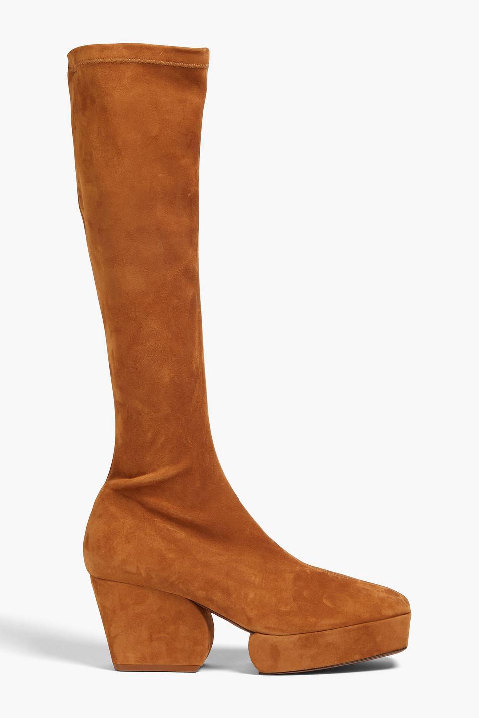 Suede Platform Knee Boots In Camel Product Image