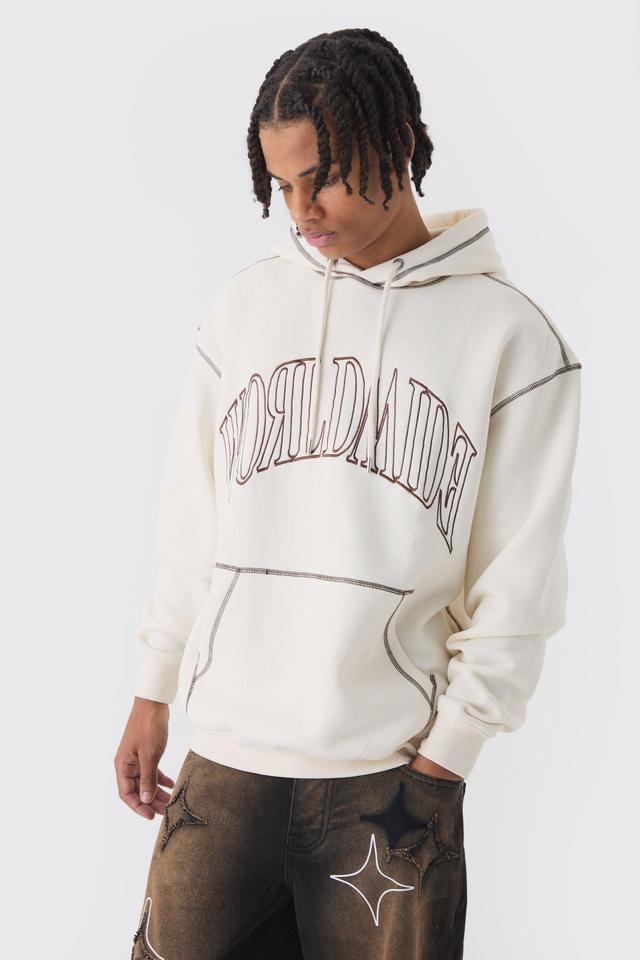 Oversized Worldwide Contrast Stitch Hoodie | boohooMAN USA Product Image