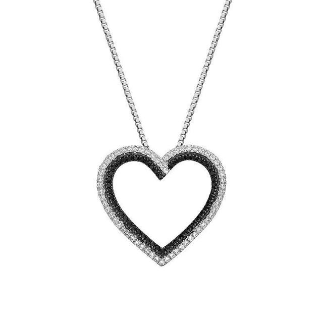 Gemminded 10k White Gold 1/3 Carat T.W. Black & White Diamond Heart Necklace, Womens Product Image