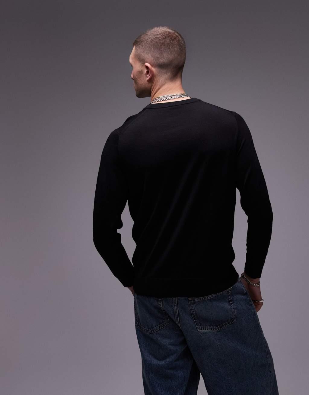 ARKET merino wool crew neck sweater in black Product Image