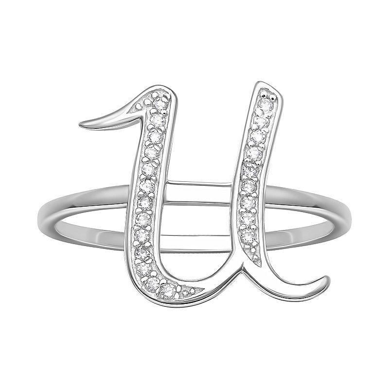 PRIMROSE Sterling Silver Cubic Zirconia Initial Ring, Womens Sterling Silver U Product Image