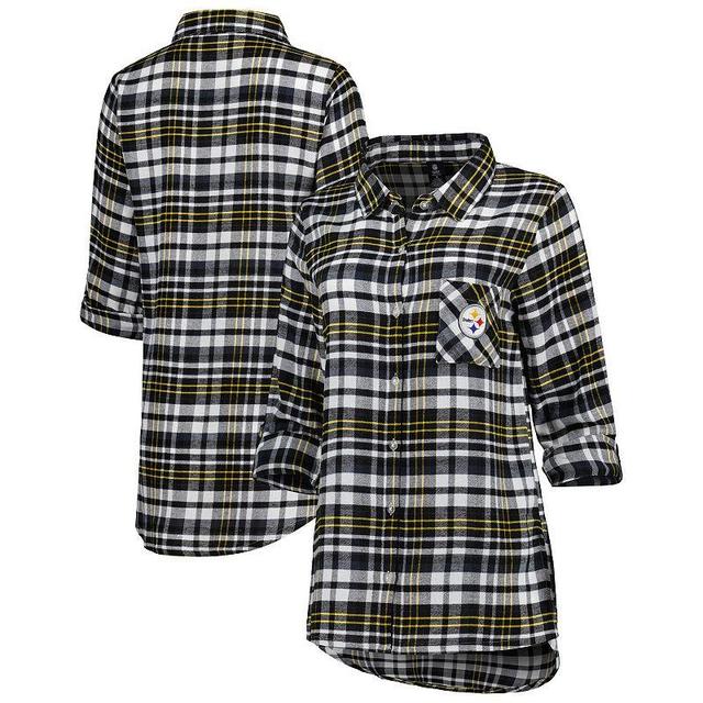 Womens Concepts Sport Pittsburgh Steelers Mainstay Plaid Full-Button Long Sleeve Nightshirt Product Image