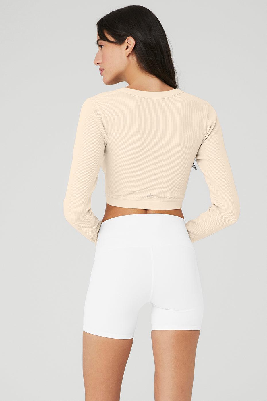 Seamless Ribbed Cropped Serene Long Sleeve - Macadamia Product Image