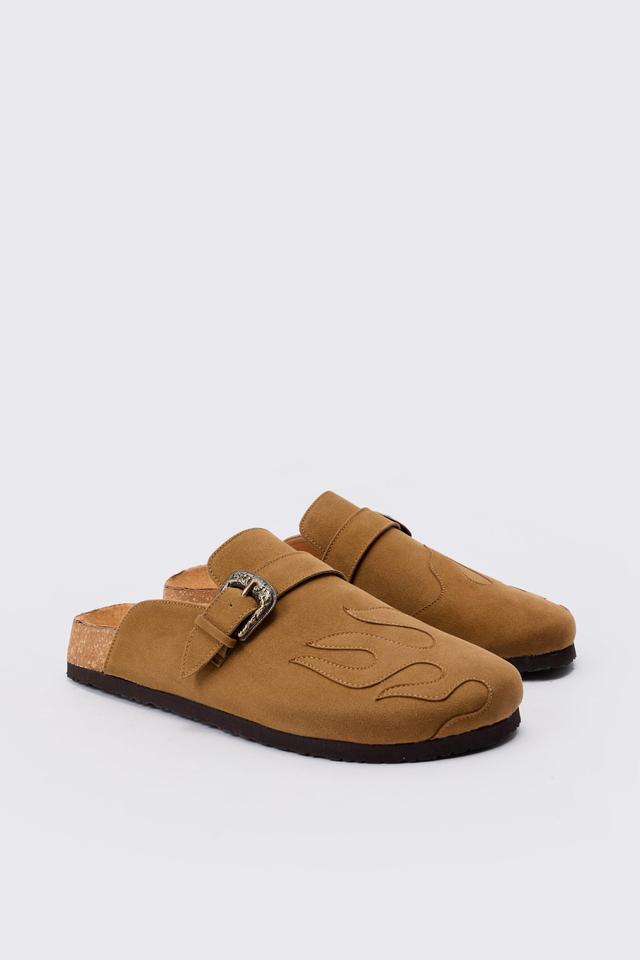 Faux Suede Flame Mule In Beige | boohooMAN USA Product Image