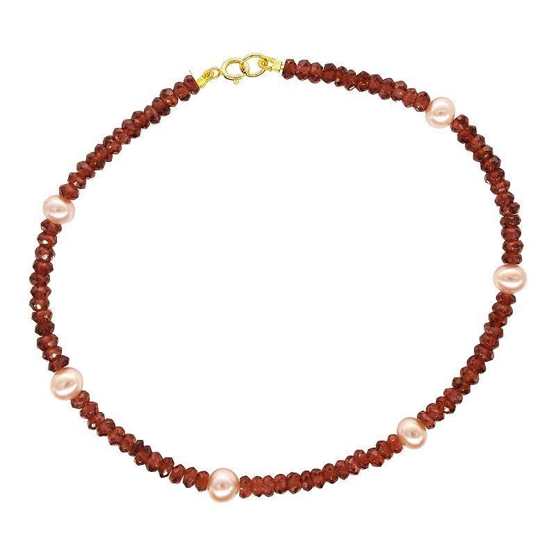 Jewelmak 14k Gold Garnet & Pink Freshwater Cultured Pearl Anklet, Womens Product Image