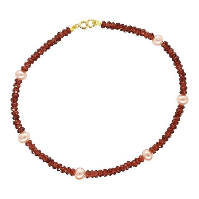 Jewelmak 14k Gold Garnet & Pink Freshwater Cultured Pearl Anklet, Womens Product Image