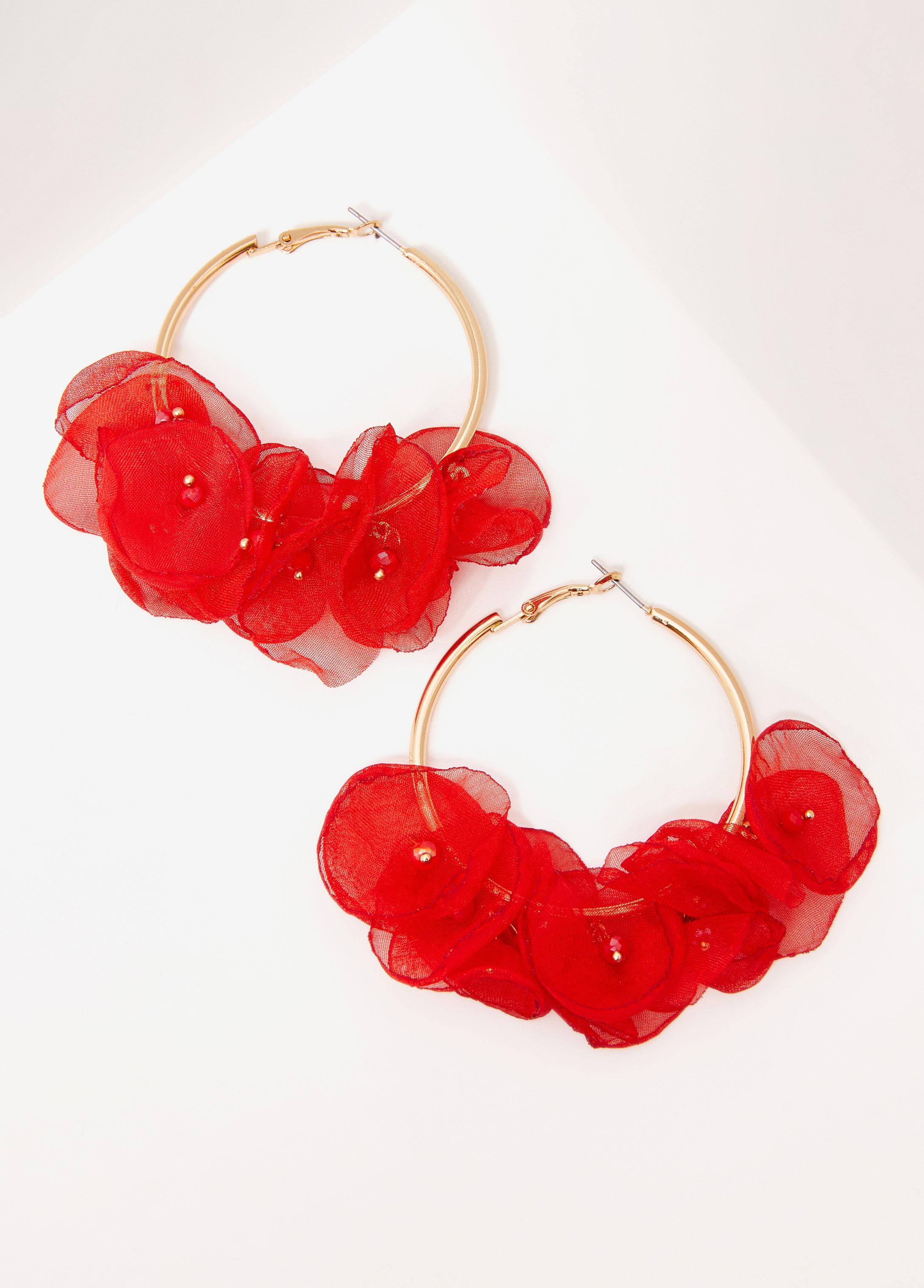 Plus Size Chiffon Flower Petal Hoop Earrings, - Ashley Stewart Product Image