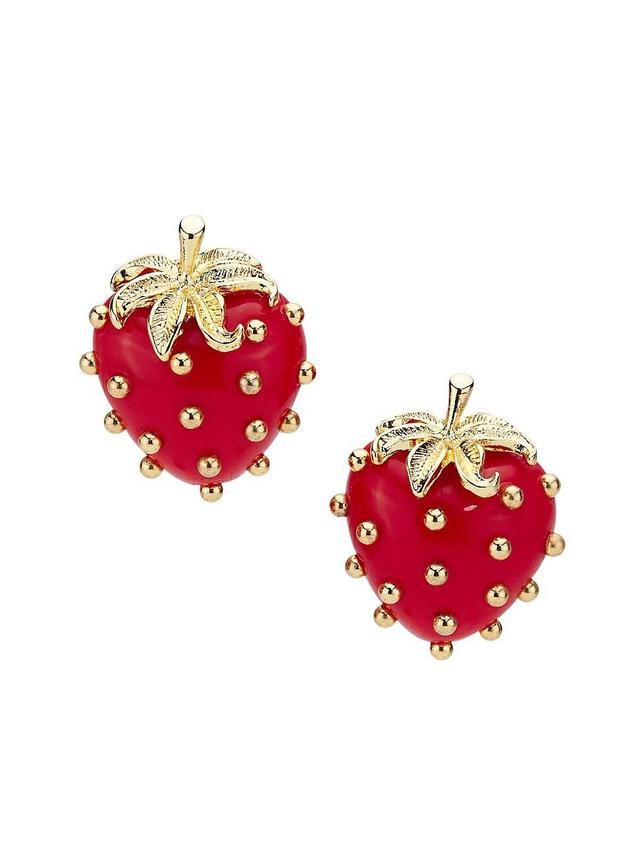 Womens Goldtone & Enamel Strawberry Clip-On Earrings Product Image