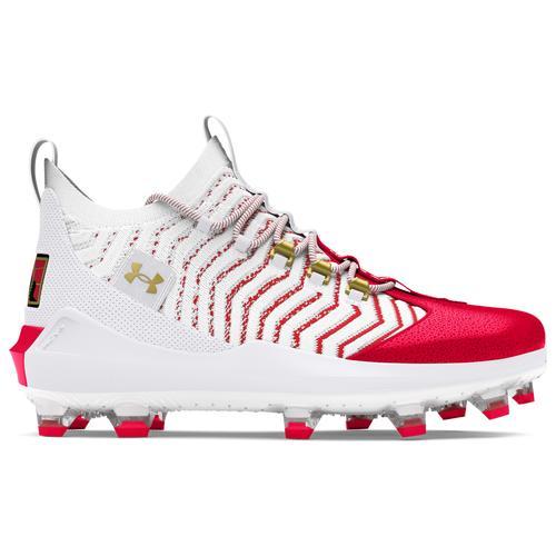 Under Armour Mens Under Armour Harper 9 Pro TPU - Mens Baseball Shoes White/Red/Metallic Gold Product Image