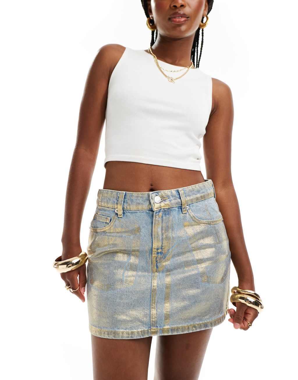 ASOS DESIGN denim pelmet mini skirt in metallic gold product image