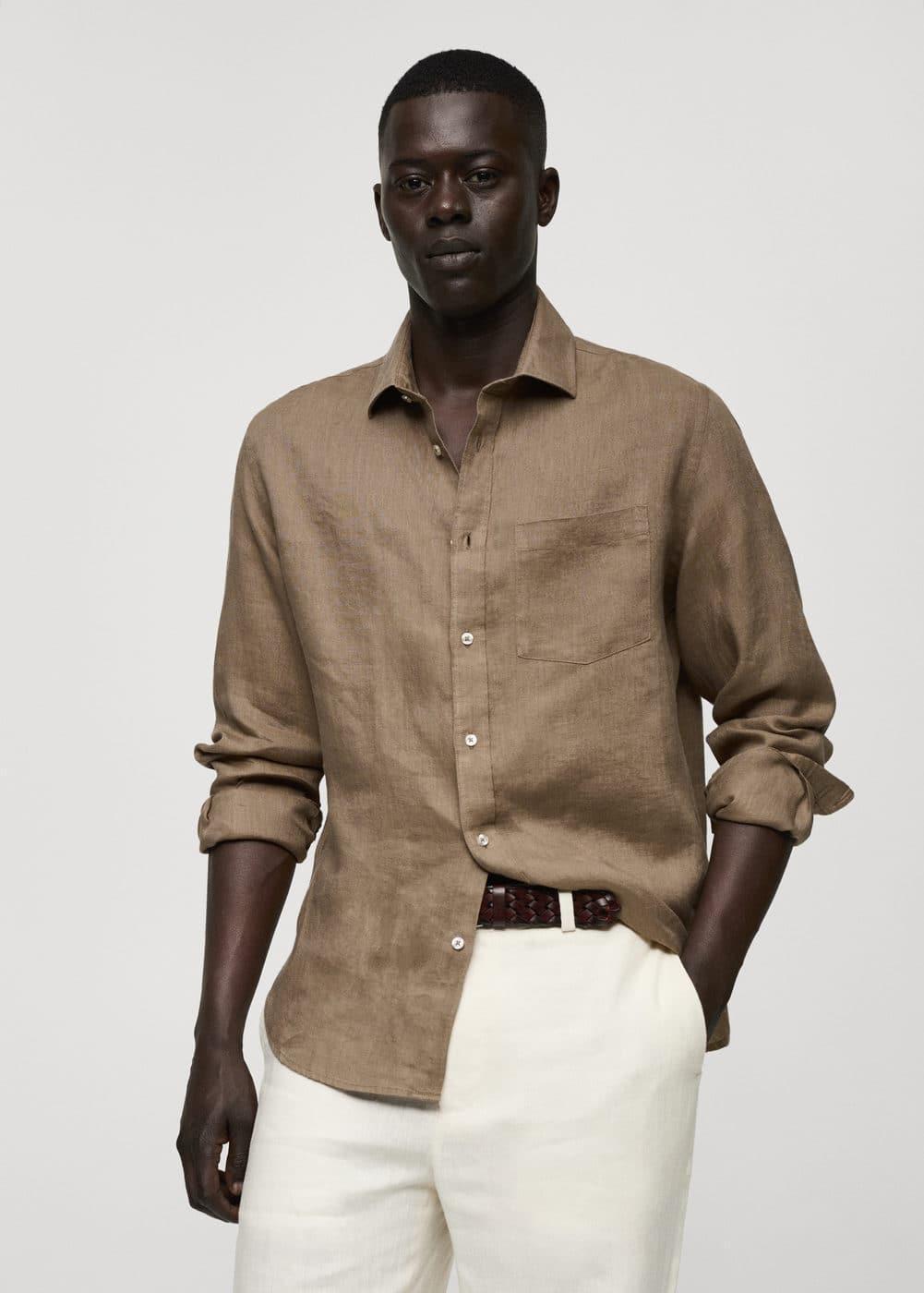 MANGO MAN - Classic fit 100% linen shirt beigeMen Product Image