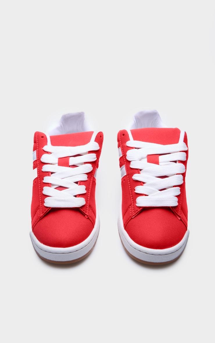 Red Faux Suede Stripe Chunky Lace Up Sneakers Product Image