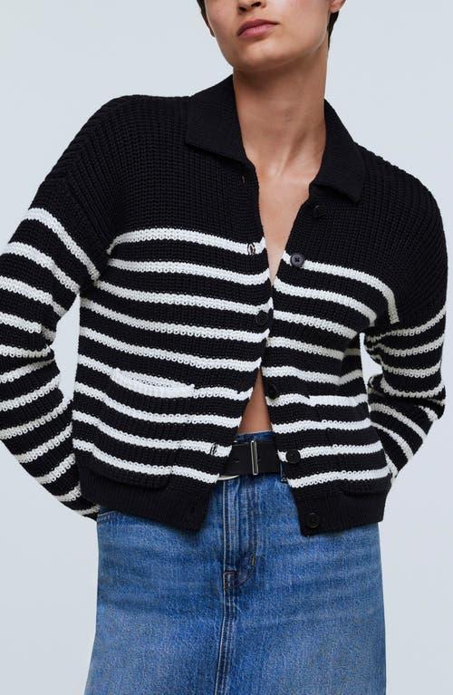 Madewell Ribbed Polo Cardigan Sweater in Stripe (True ) Women's Sweater Product Image