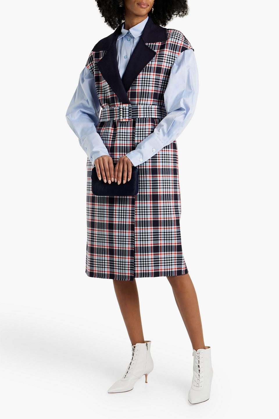 OSCAR DE LA RENTA Belted Checked Wool-blend Jacquard Coat In Red Product Image