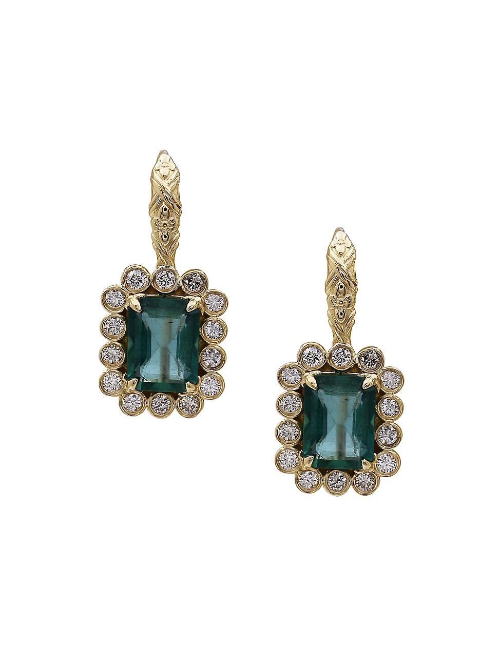 Womens Luxury 18K Gold, Diamond & Emerald Drop Earrings Product Image