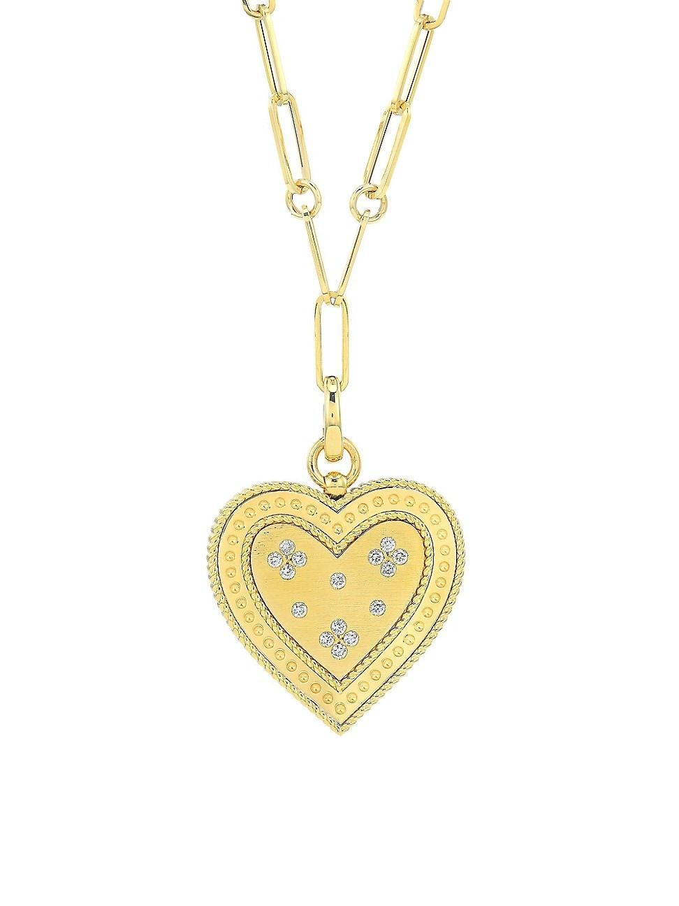 Womens Venetian Princess 18K Yellow Gold & Diamond Heart Pendant Necklace Product Image