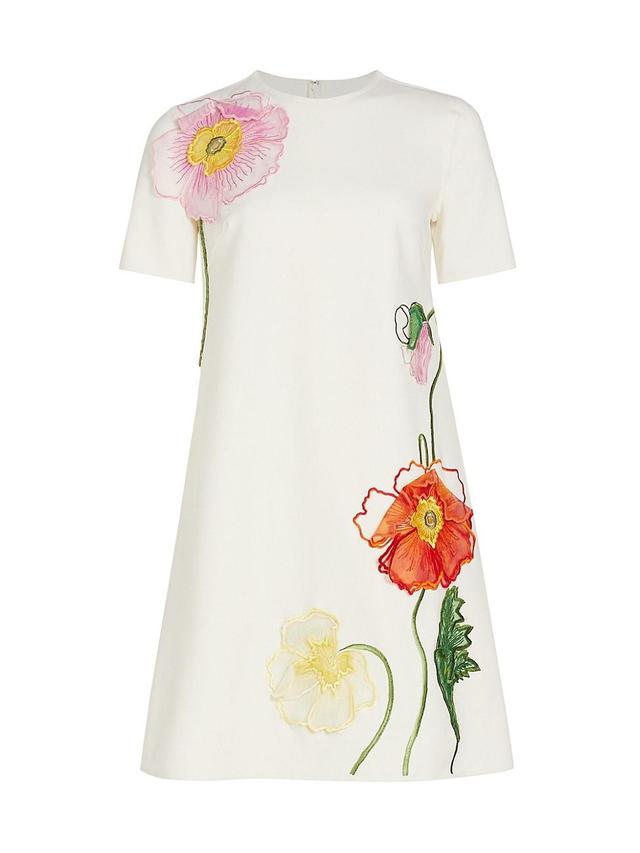 Womens Painted Poppies Embroidered Shift Dress Product Image