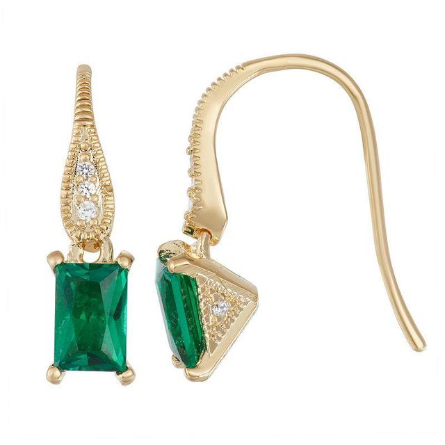 14K Yellow Gold over Sterling Silver Lab-Created Emerald & White Sapphire Earrings, Womens, Green Product Image