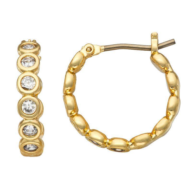 Nine West Gold Tone Simulated Crystal Hoop Earrings, Womens, Clear Product Image