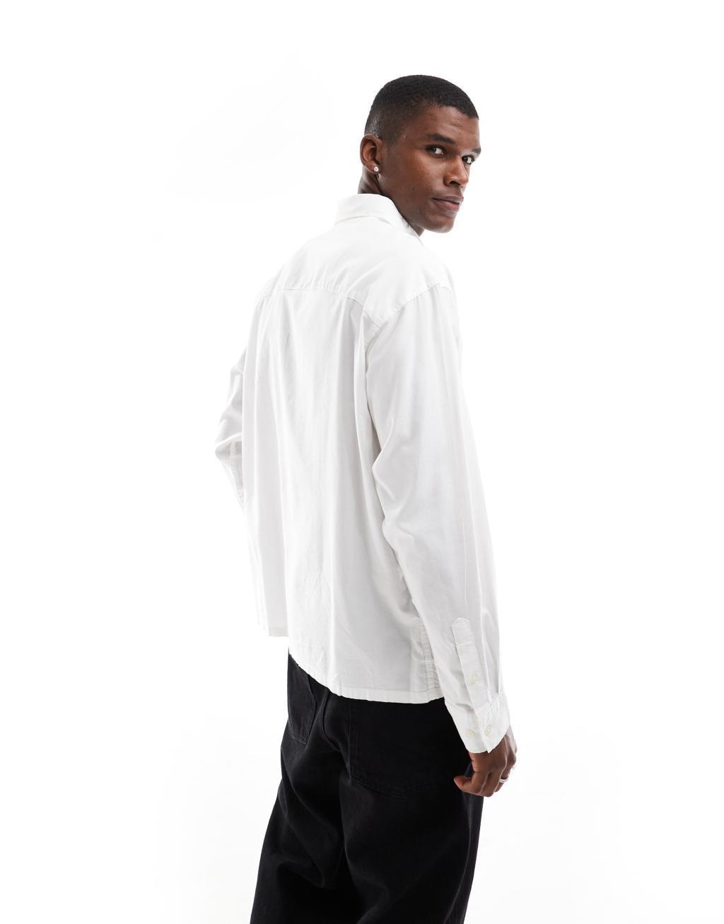 Jack & Jones boxy straight hem shirt in white  Product Image