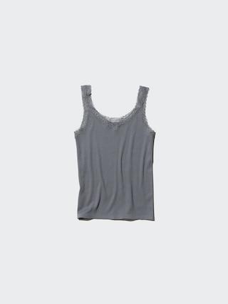 Womens 2-Way Stretch Ribbed Lace Tank Top Gray 2XL UNIQLO US Product Image