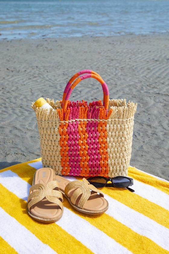 Sicily Natural Multi Striped Woven Straw Mini Tote Bag Product Image